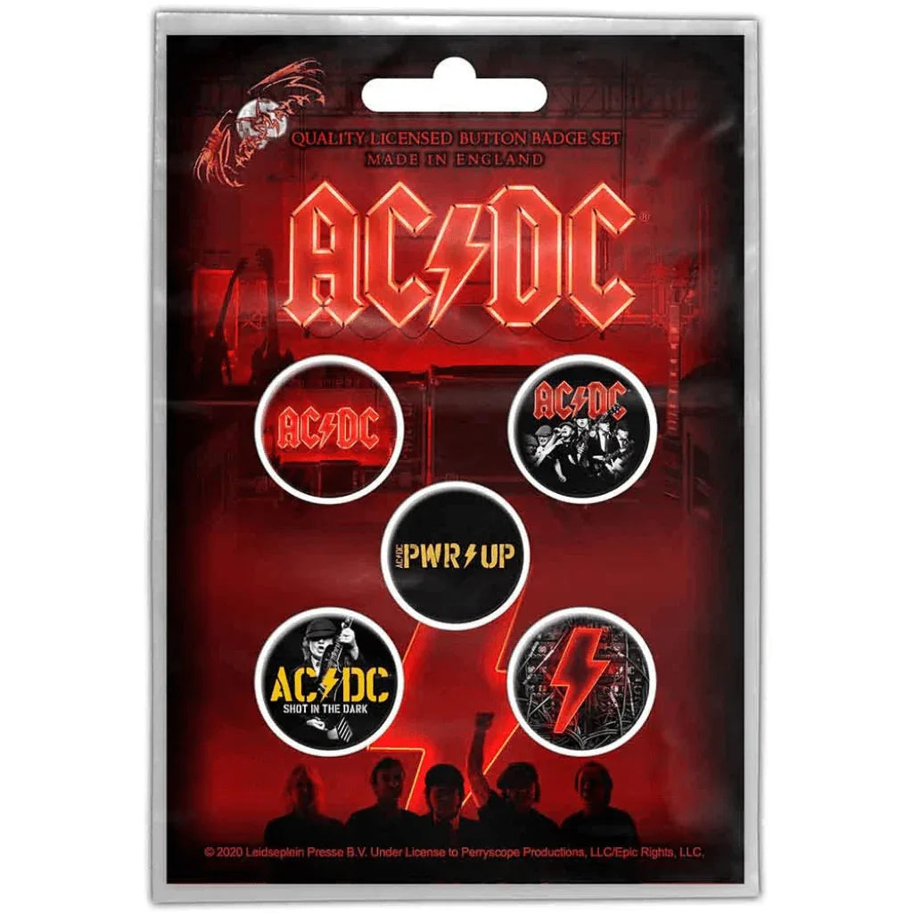 AC/DC Button Anstecker · Power Up (Ø 25mm / 5er Set) - Totenkopf.com