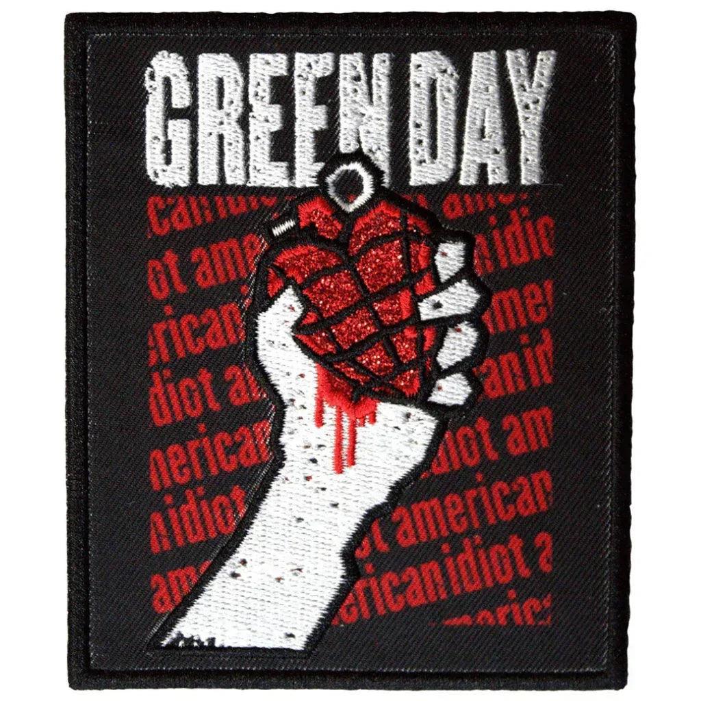 Green-Day-Patch-Aufnaeher-American-Idiot-Text-Repeat - Totenkopf.com