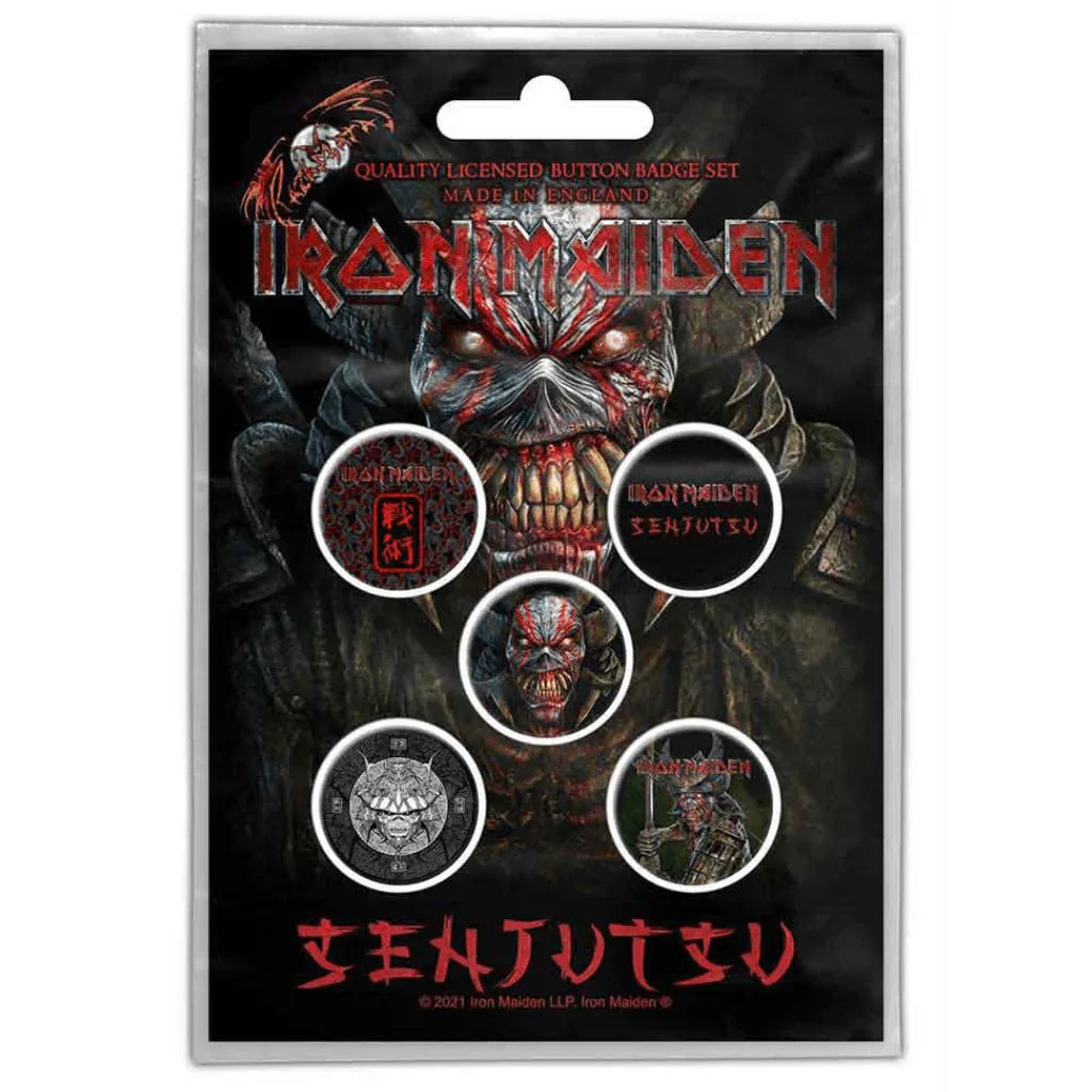Iron Maiden Button Anstecker · Senjutsu (Ø 25mm / 5er Set) - Totenkopf.com