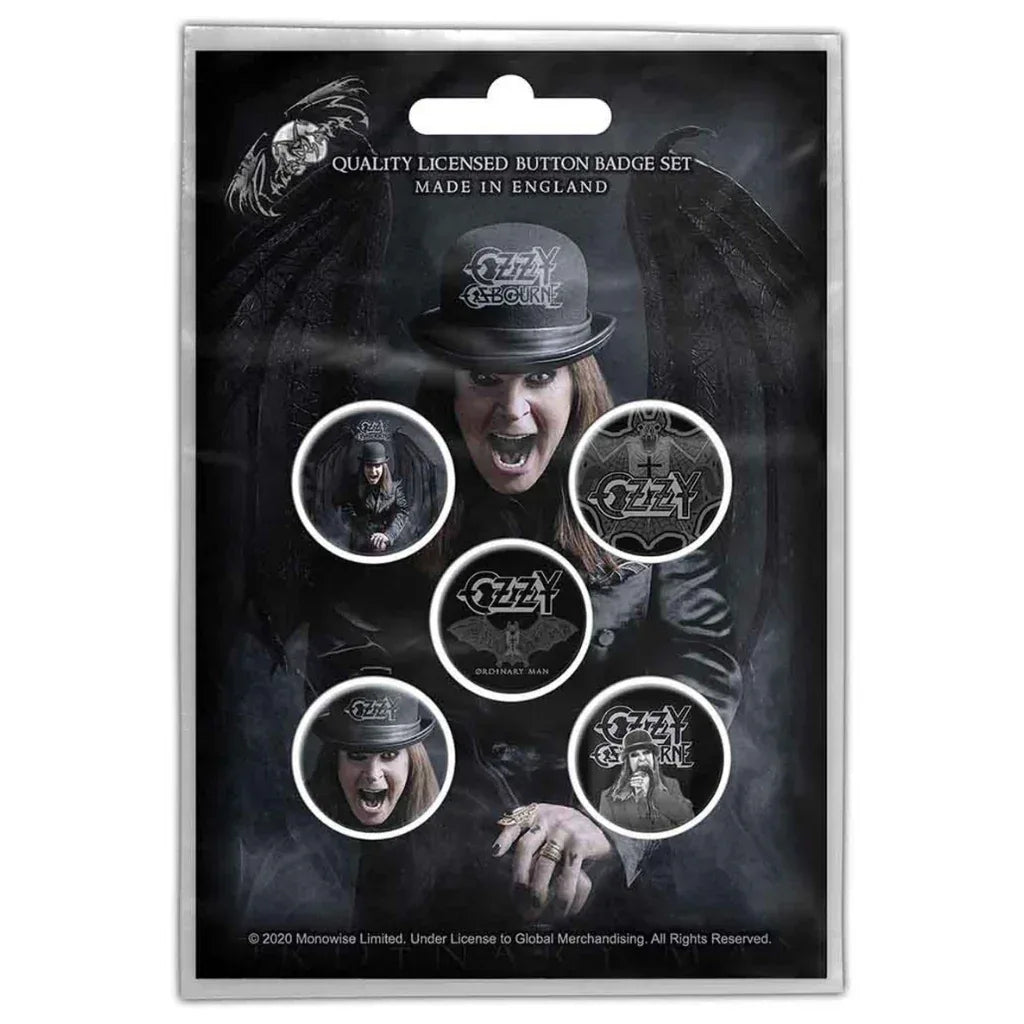 Ozzy Osbourne Button Anstecker · Ordinary Man (Ø 25mm / 5er Set) - Totenkopf.com