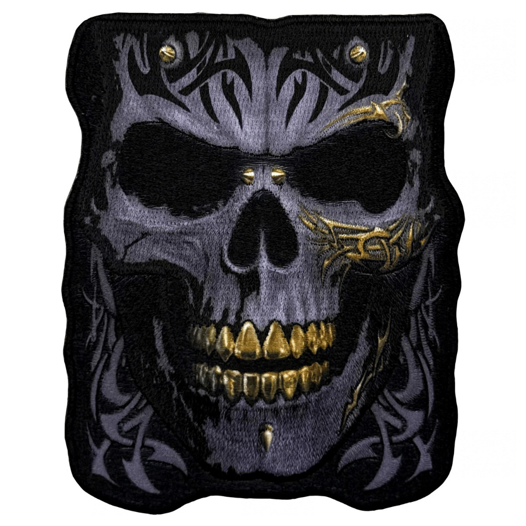 Spiral Biker Motiv Patch · Black Gold Skull