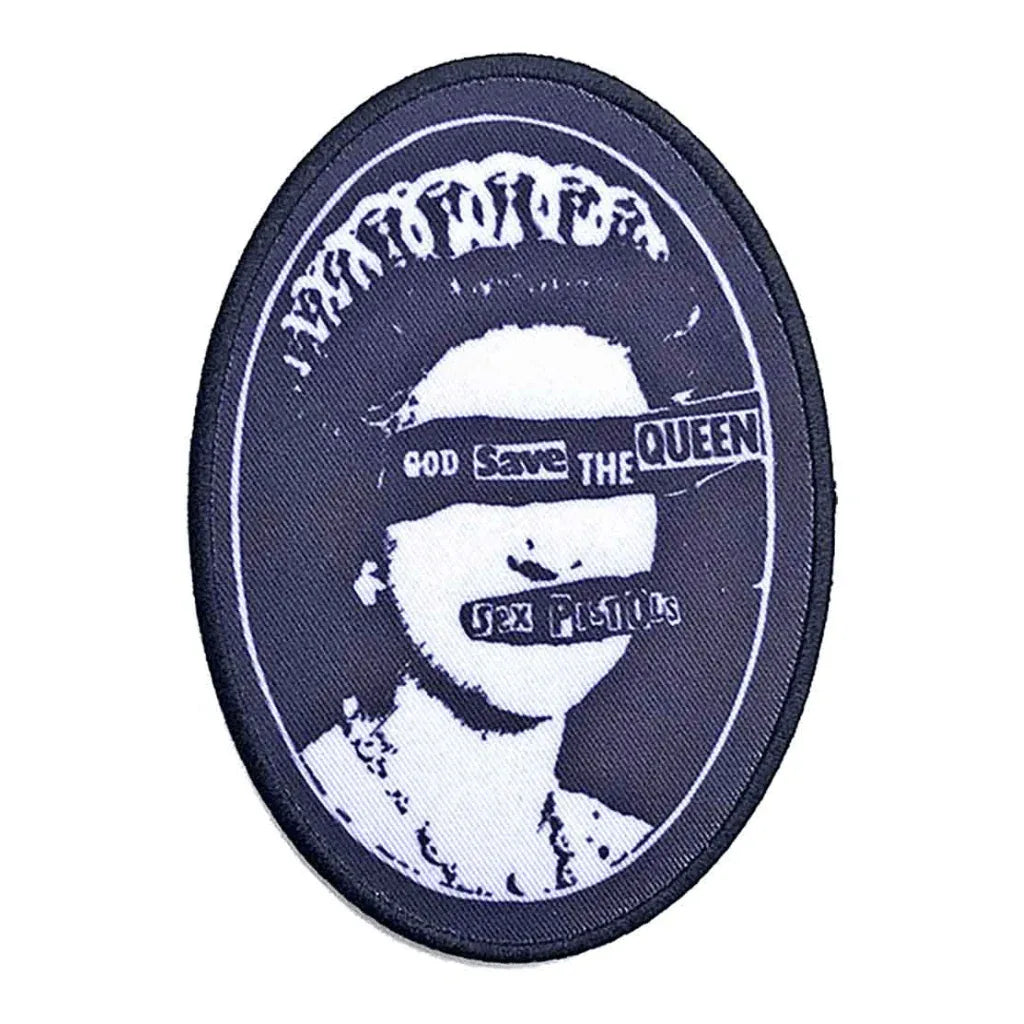 The Sex Pistols Patch Oval · God Save The Queen Schwarz / Weiß (9cm x 9cm) - Totenkopf.com