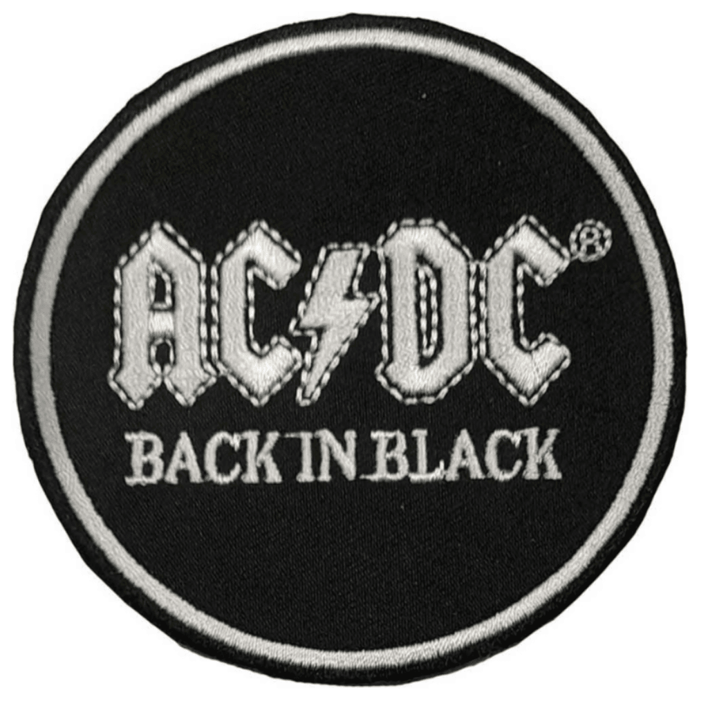 AC/DC Patch · Back In Black Circle · Aufnäher – Totenkopf.com
