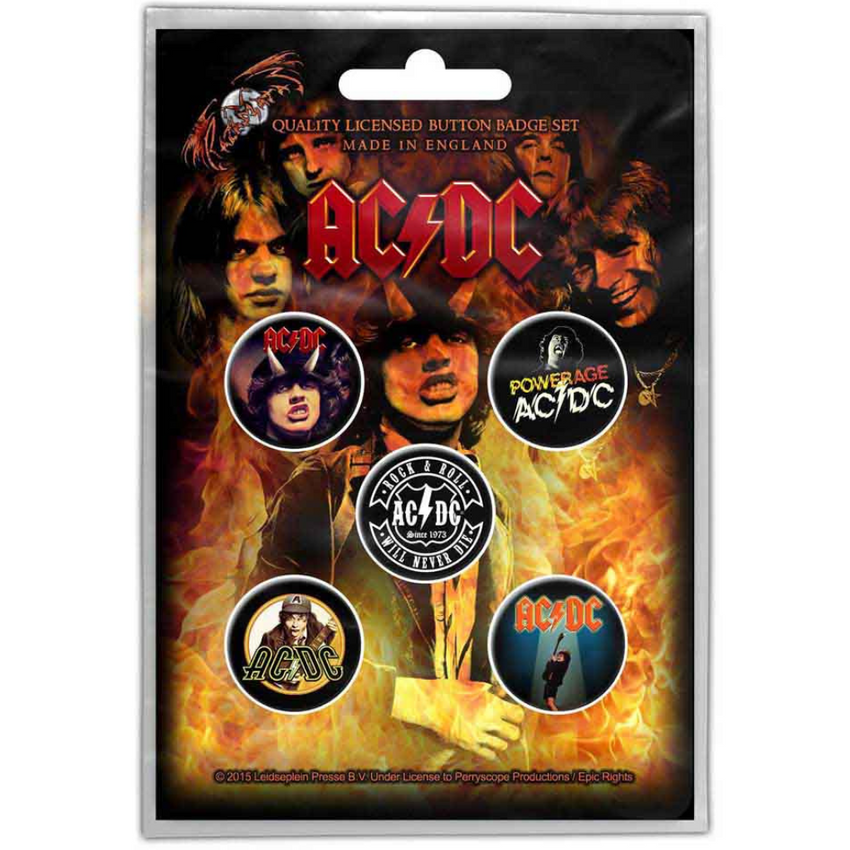 AC/DC Button Anstecker (25mm) 5er Set · Highway To Hell · Offizieller Metal Band Merch