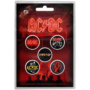 AC/DC Button Anstecker (25mm) 5er Set · (Power) PWR UP · Offizieller Metal Band Merch