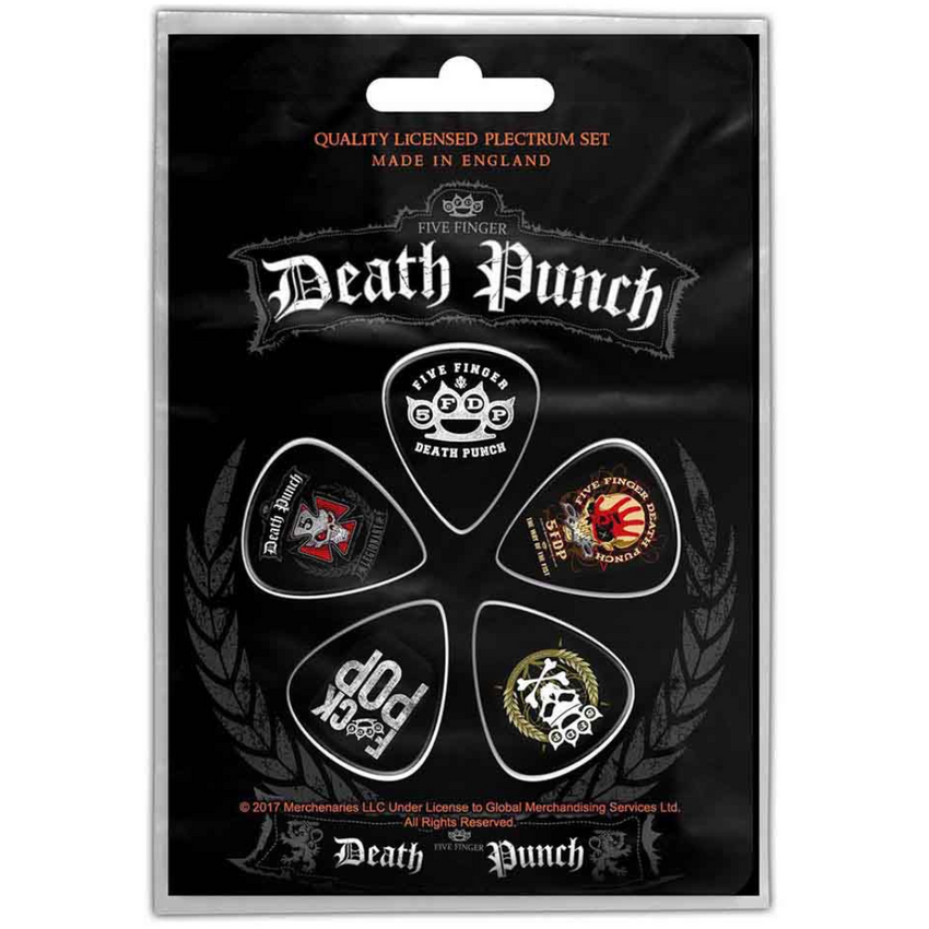 Five Finger Death Punch Gitarren Plektren (5er Plektrum Set) · Logos · Offizieller Metal Band Merch