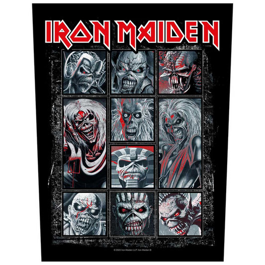 Iron Maiden Backpatch Rückenaufnäher · 10 Eddie Faces · Offizieller Metal Band Merch