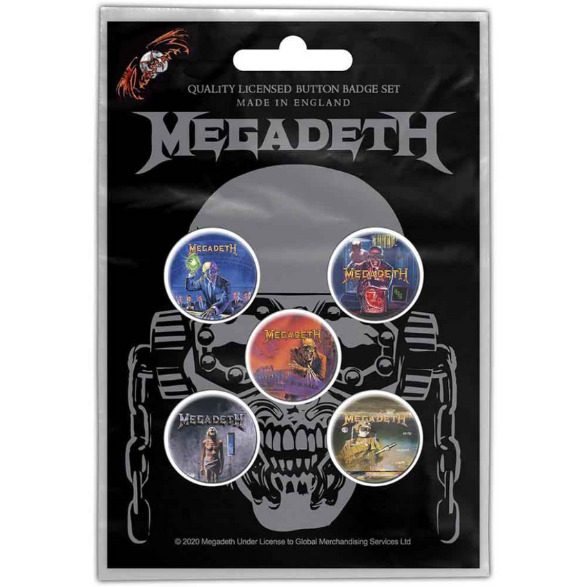 Megadeth Button Anstecker (25mm) 5er Set · Vic Rattlehead · Offizieller Metal Band Merch