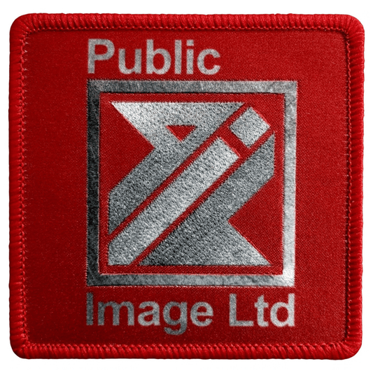 PIL (Public Image Ltd) Patch · Brushed Steel Logo & Text (8cm x 8cm)