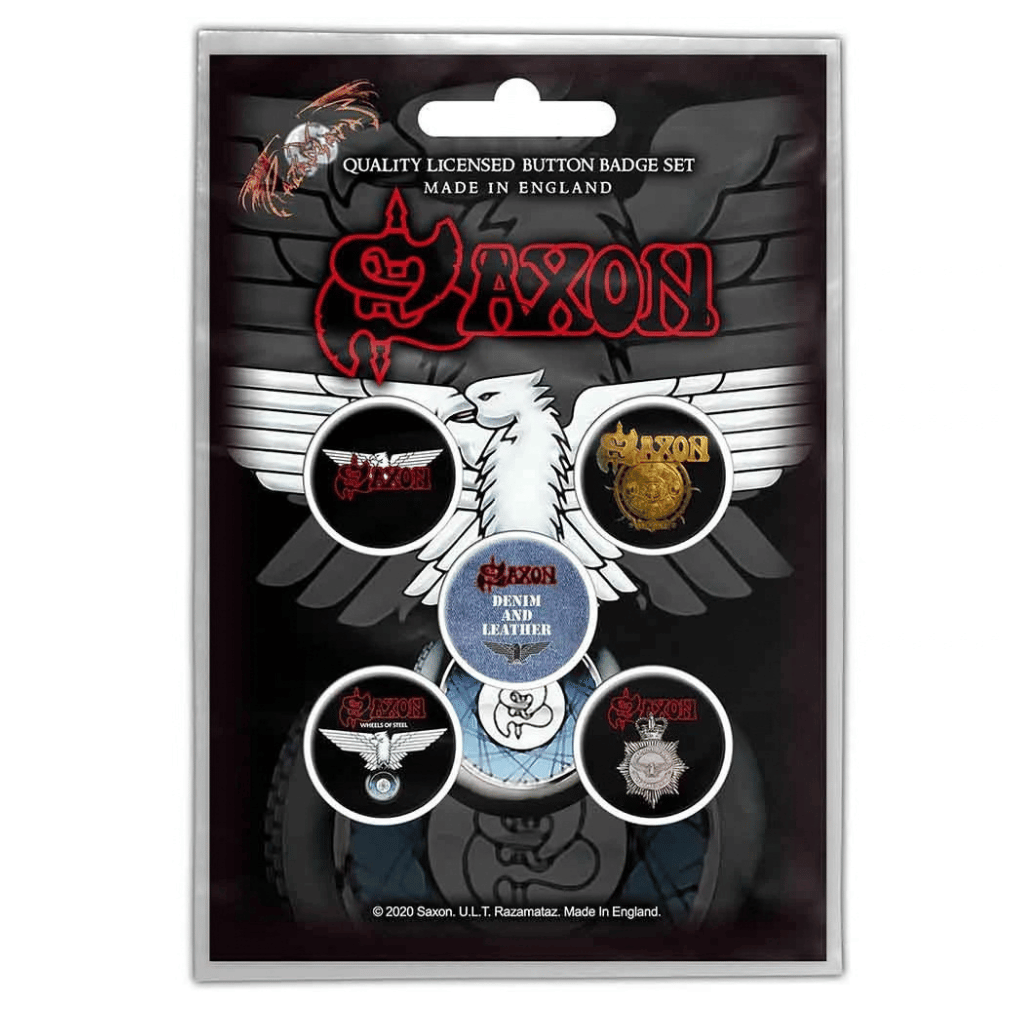 Saxon Anstecker Button · Wheels Of Steel (5 Stück - Ø 15mm)
