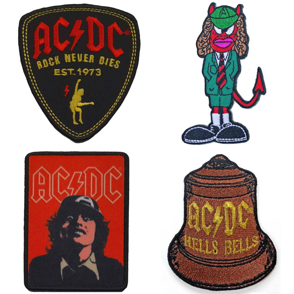 AC/DC Merch Patches 4er Bundle Set (Angus, Devil, Bells, Plek)