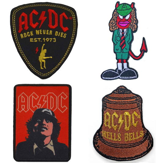 AC/DC Merch Patches 4er Bundle Set (Angus, Devil, Bells, Plek)