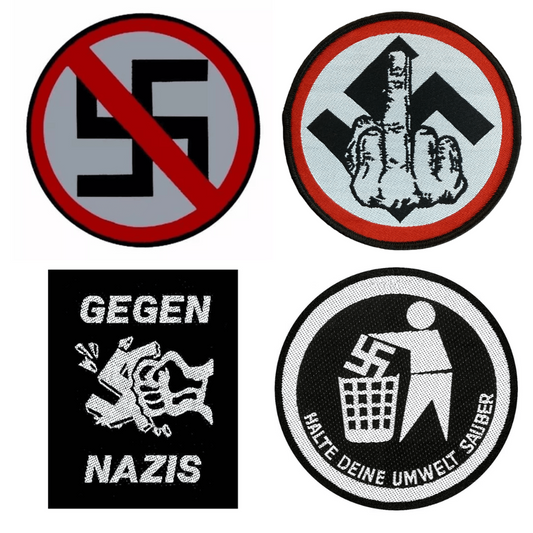 Anti Nazi Biker Patches 4er Bundle Set (Mittelfinger, Faust, Tonne, Stop)