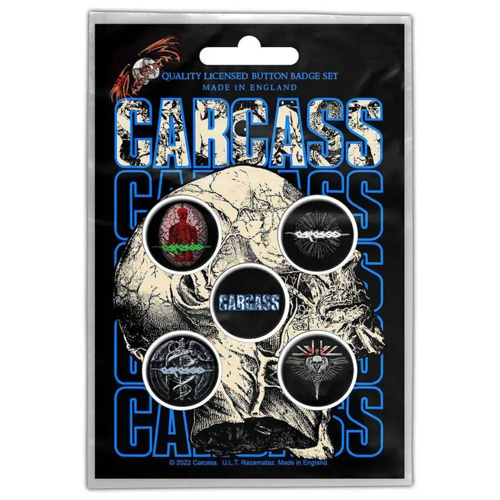 Carcass Button Anstecker · Necro Head (Ø 25mm / 5er Set) - Totenkopf.com