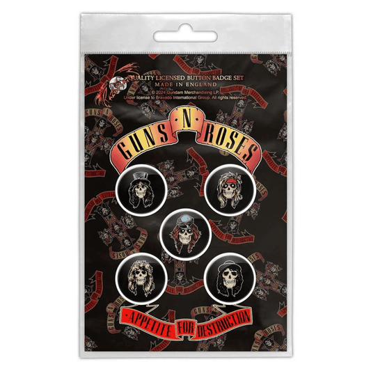 Guns N' Roses Anstecker Button · Appetite For Destruction (5 Stück - Ø 15mm)
