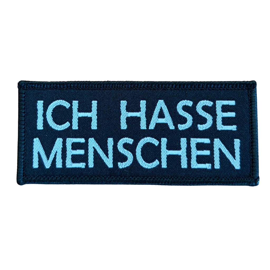 Ich Hasse Menschen Patch · Schwarz Text Stripe (9cm x 4cm)