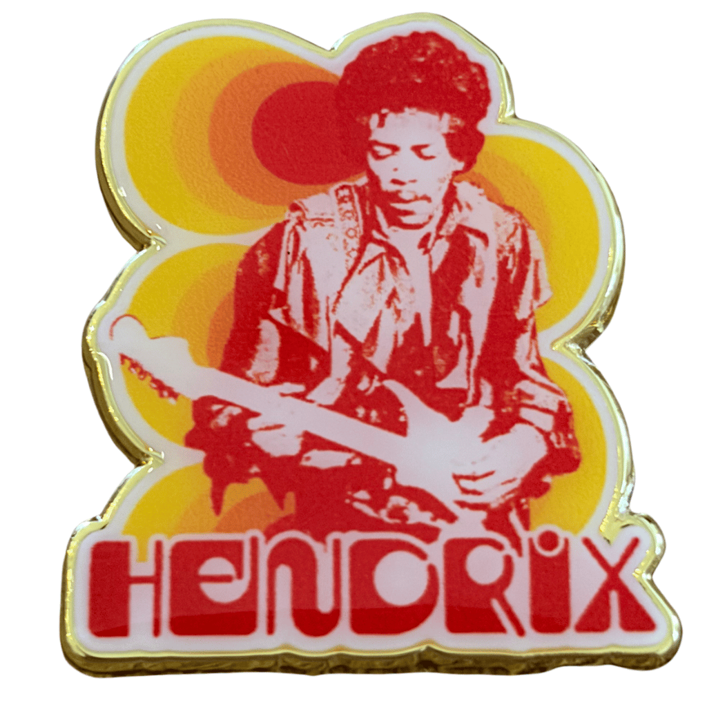 Jimi Hendrix Anstecker Pin · Jimi & Guitar (3cm x 4cm)