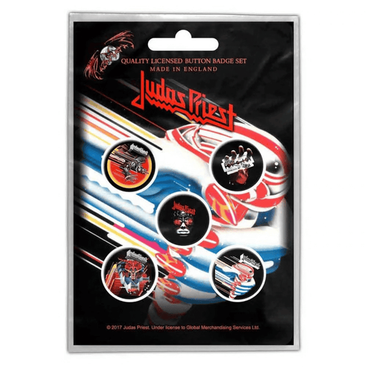 Judas Priest Anstecker Button · Turbo (5 Stück - Ø 15mm)