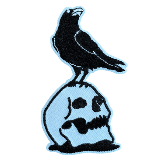 Biker Motiv Patch · Rabe mit Totenkopf Schädel (5cm x 10cm)