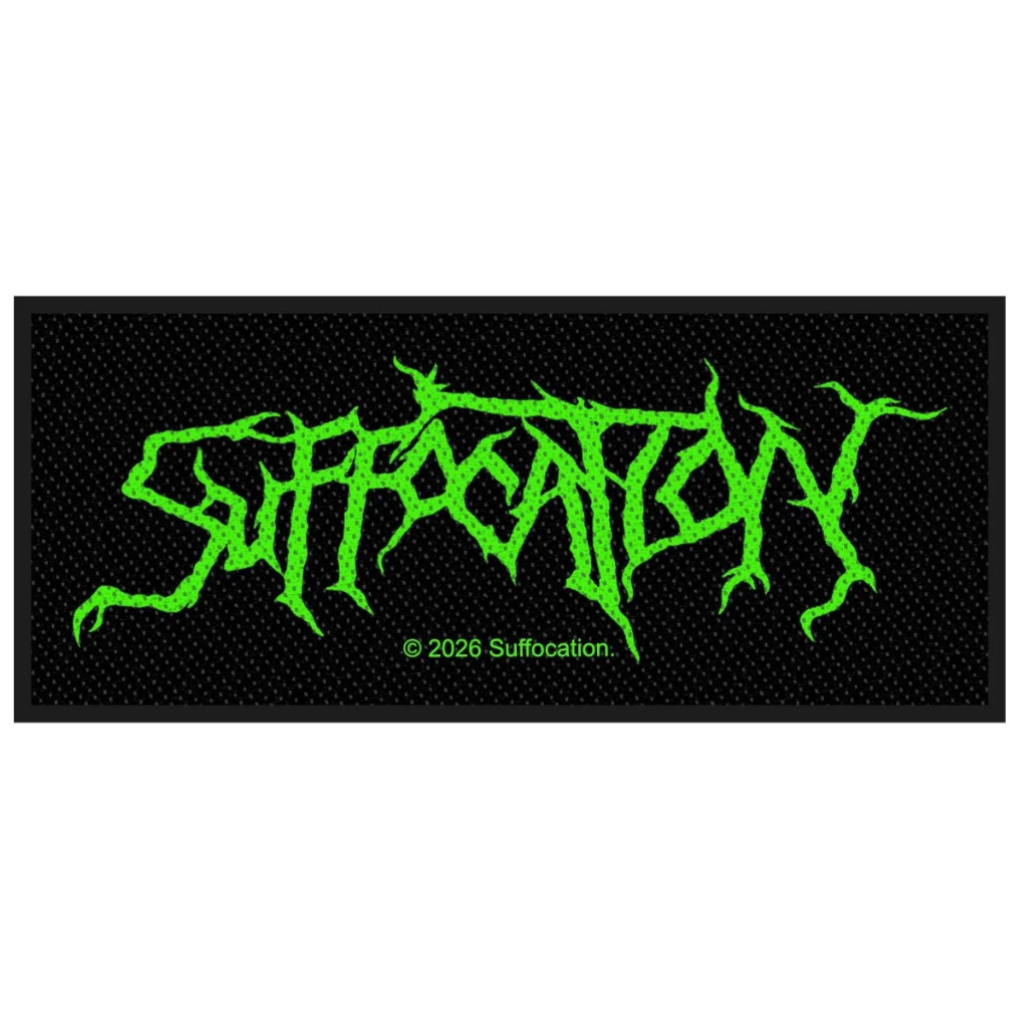Suffocation · Text Logo Stripe Green (10cm x 4cm)